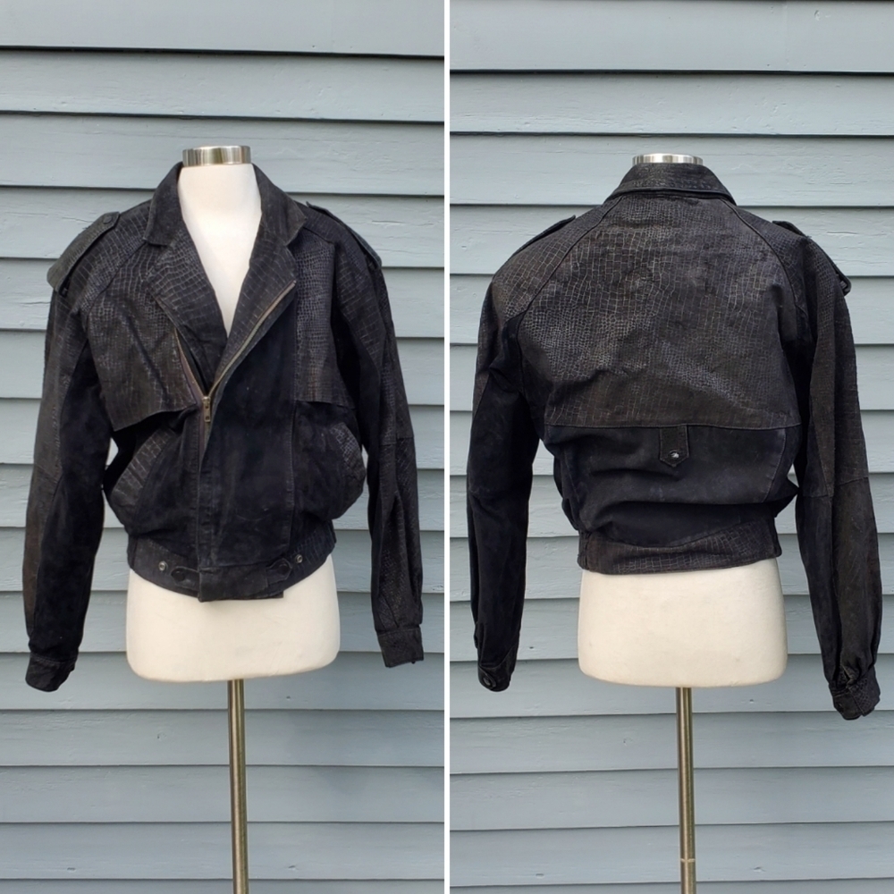 Vintage 90s y2k Black Suede Leather Moto Motorcycle Biker Grunge Bomber Jacket S